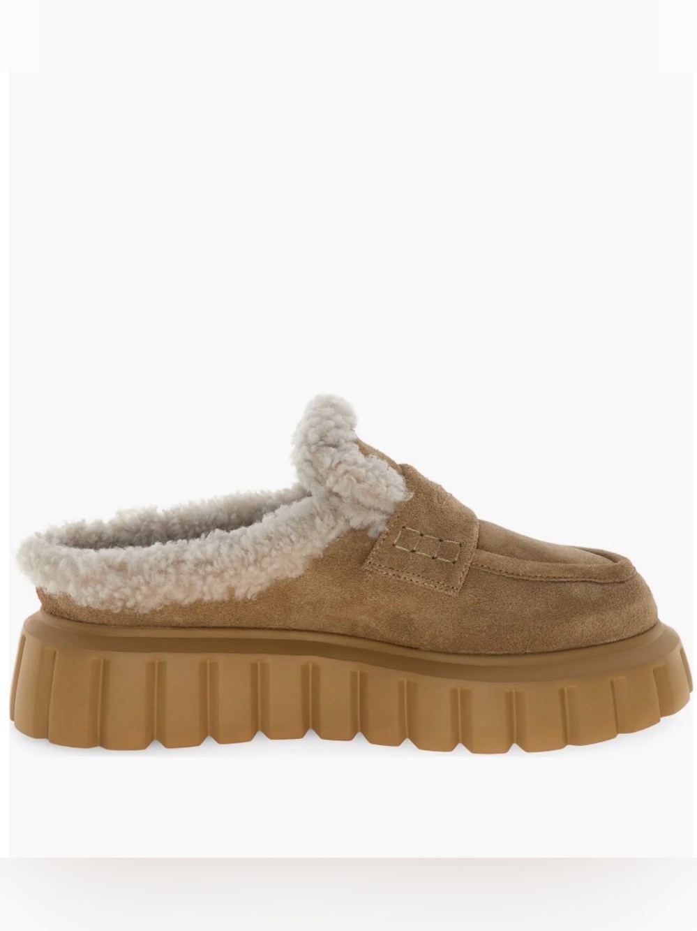 NWT VOILE BLANCHE Grenelle Genuine Shearling Platform Mule in Light Brown-Beige - Picture 4 of 16